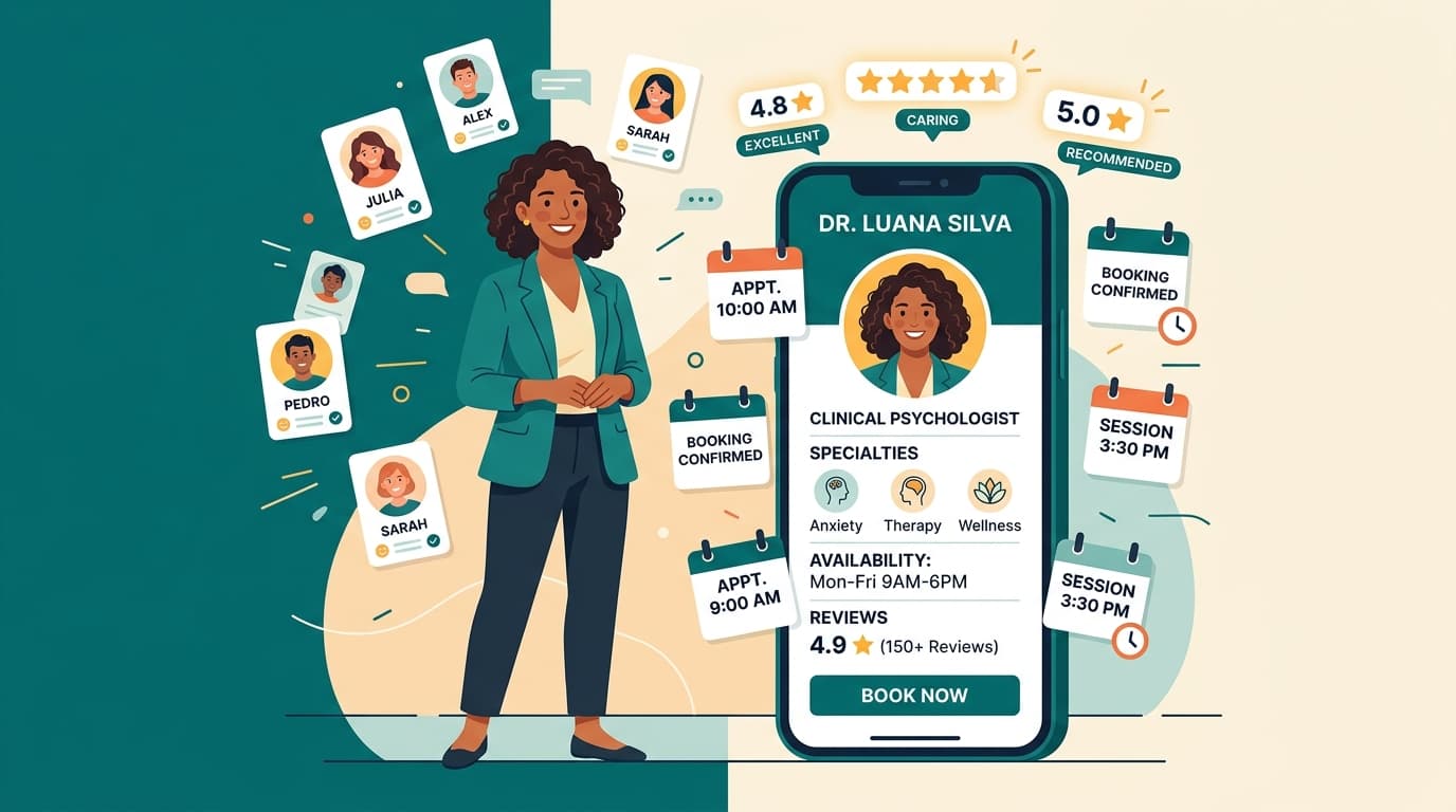 Psicólogo com perfil profissional online recebendo solicitações de novos pacientes