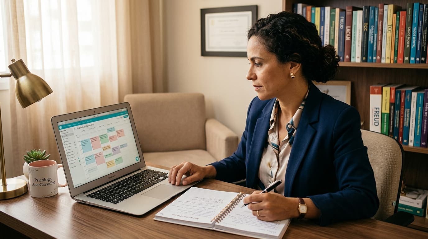 Psicólogo organizando lista de espera de pacientes no sistema de gestão