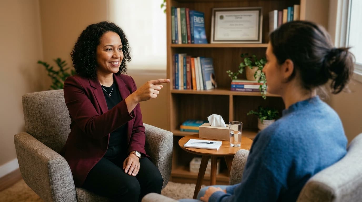 Psicóloga aplicando EMDR com estimulação bilateral em sessão terapêutica
