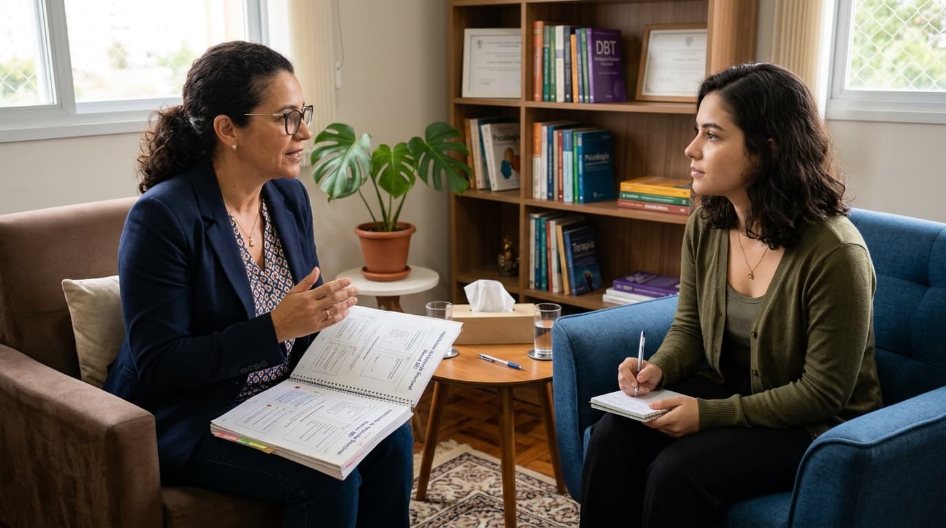 Psicóloga em sessão com paciente com transtorno de personalidade borderline no consultório