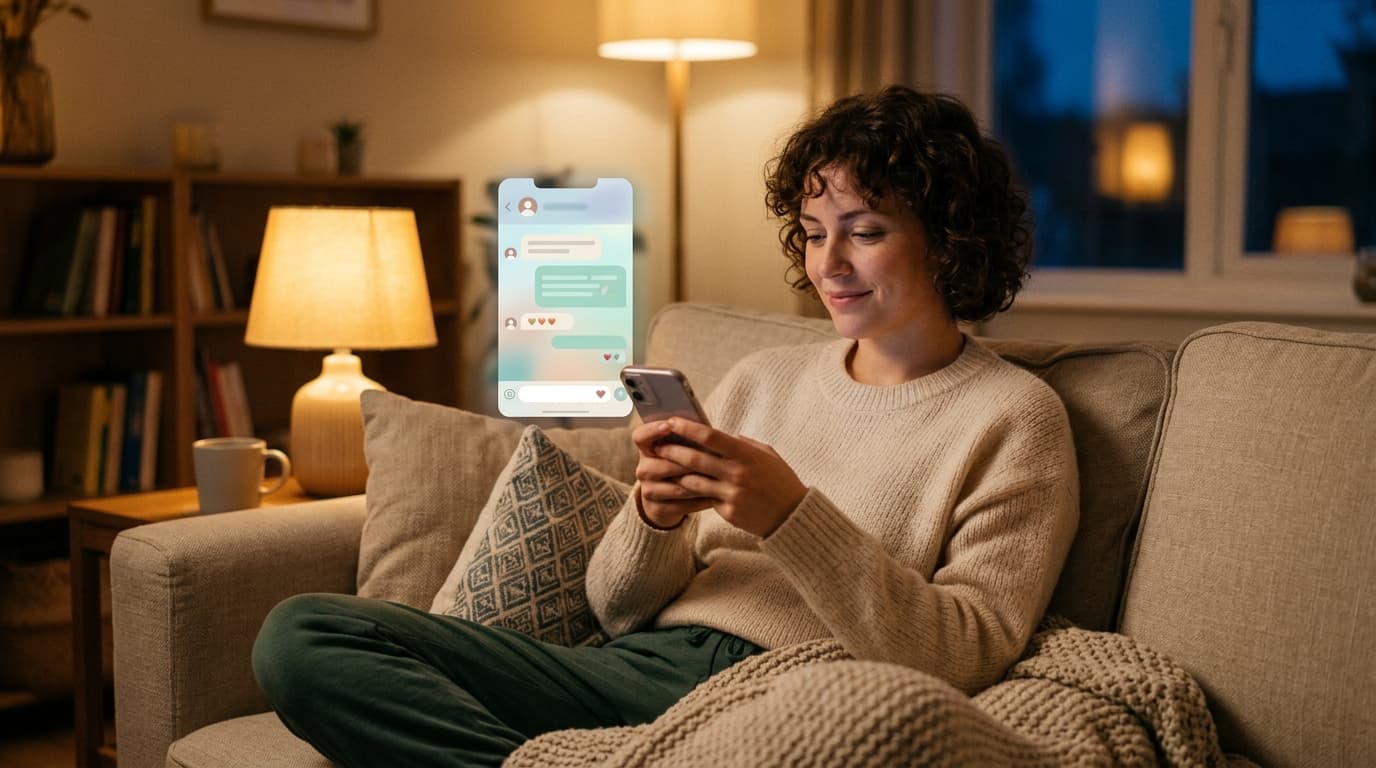 Paciente conversando com companheiro de apoio por IA no celular entre sessões