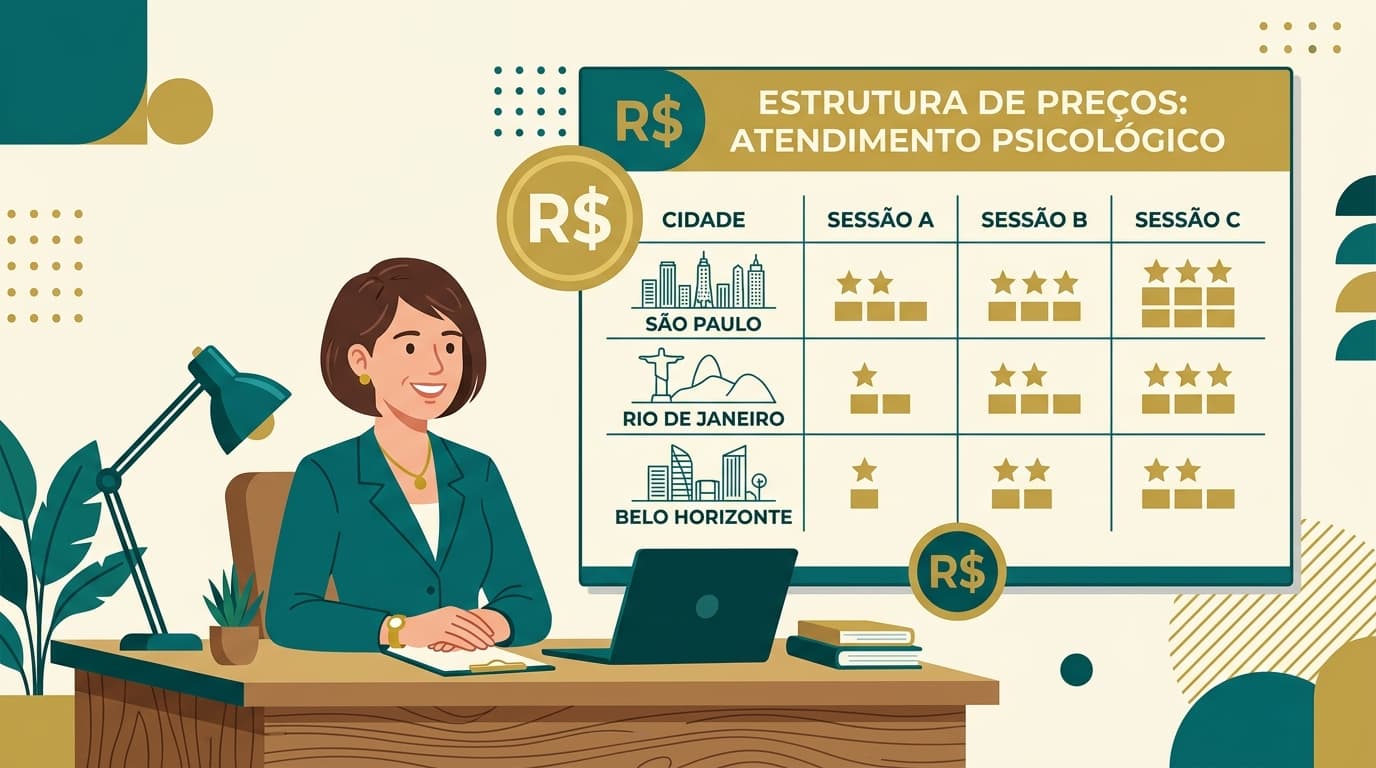 Psicólogo autônomo organizando documentos fiscais e financeiros no consultório
